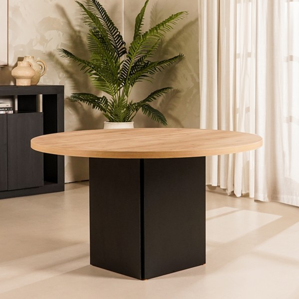 Prato Round 4 Seater Dining Table Oak/Black 140 cm