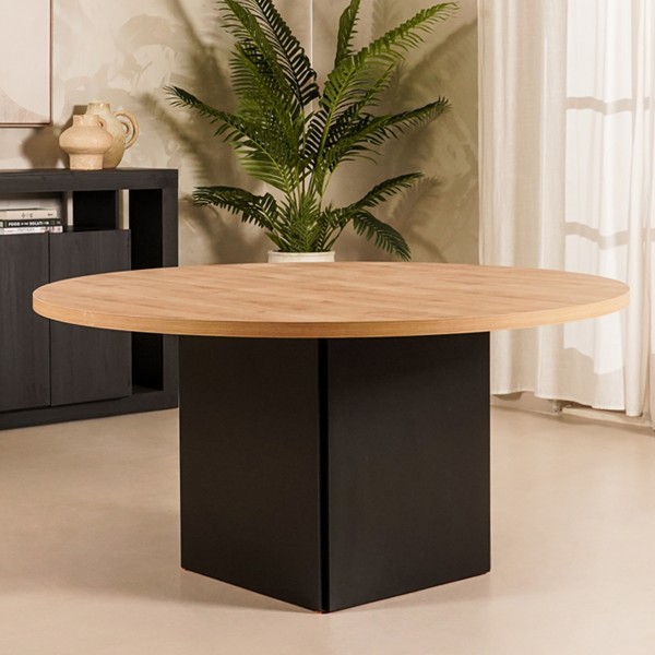 Prato Round 6 Seater Dining Table Oak/Black 160 cm