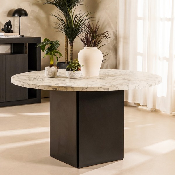 Prato Round 4 Seater Dining Table Carrara Black Marble 140 cm