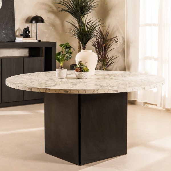 Prato Round 6 Seater Dining Table Carrara Black Marble 160 cm