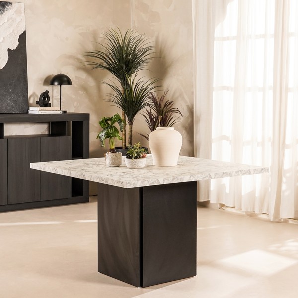 Prato Square 4 Seater Dining Table Carrara Black Marble 120 cm
