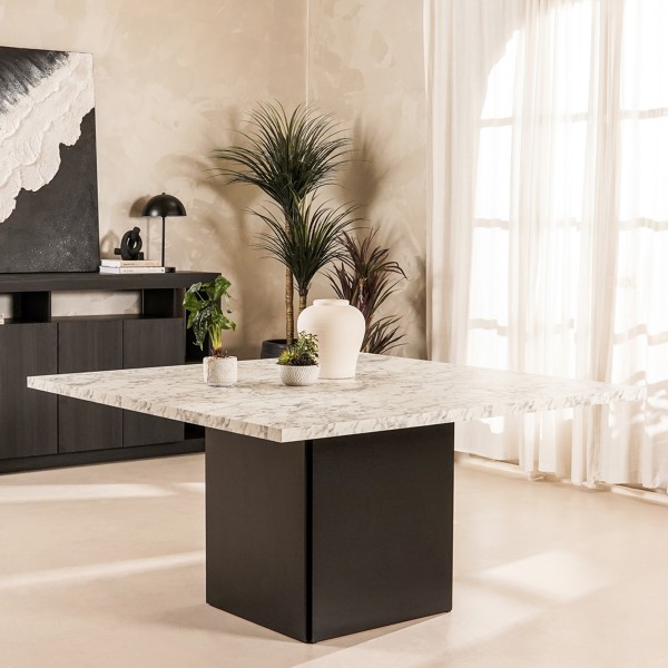 Prato Square 8 Seater Dining Table Carrara Black Marble 150 cm