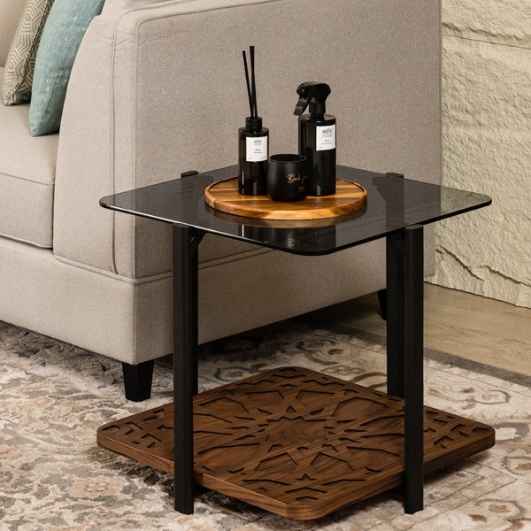 Evans End Table with Top Glass Walnut