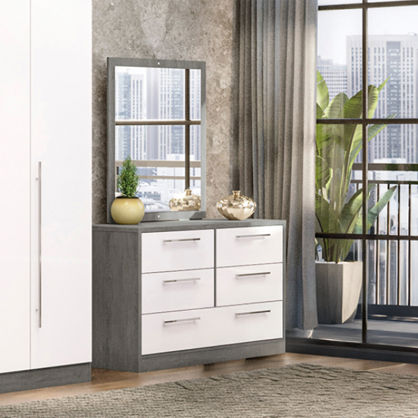Pantone Dresser with Mirror Grey Oak/White