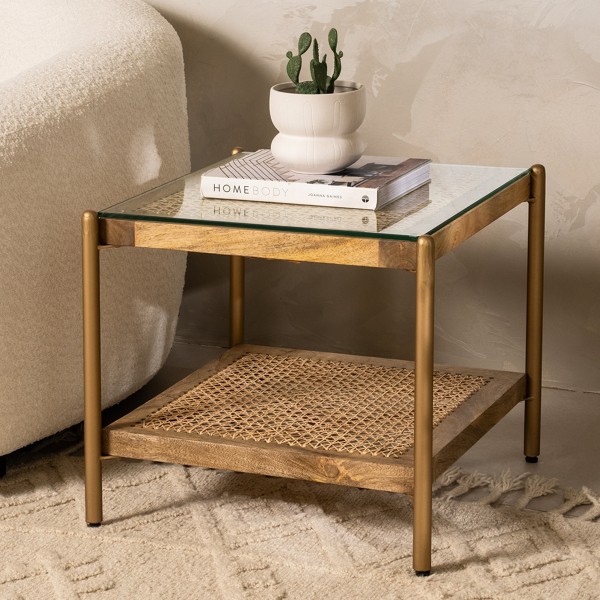 New Kris Square End Table with Glass Cane
