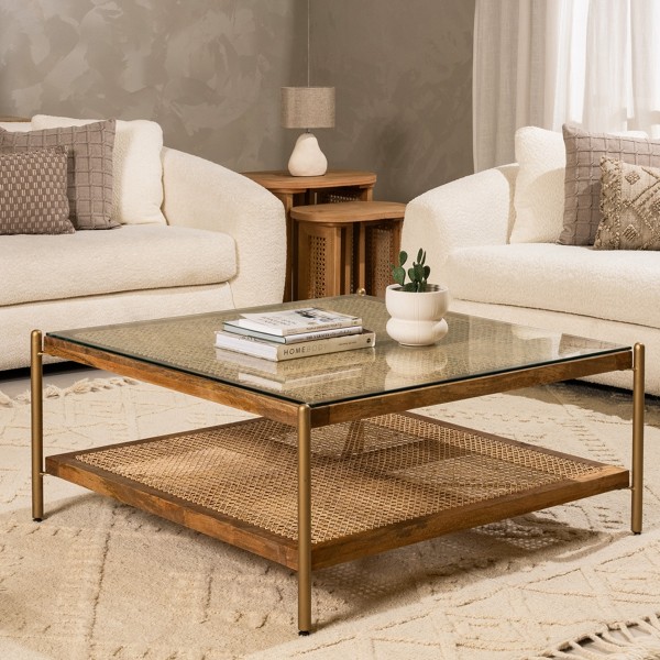 New Kris Square Coffee Table with Glass Cane
