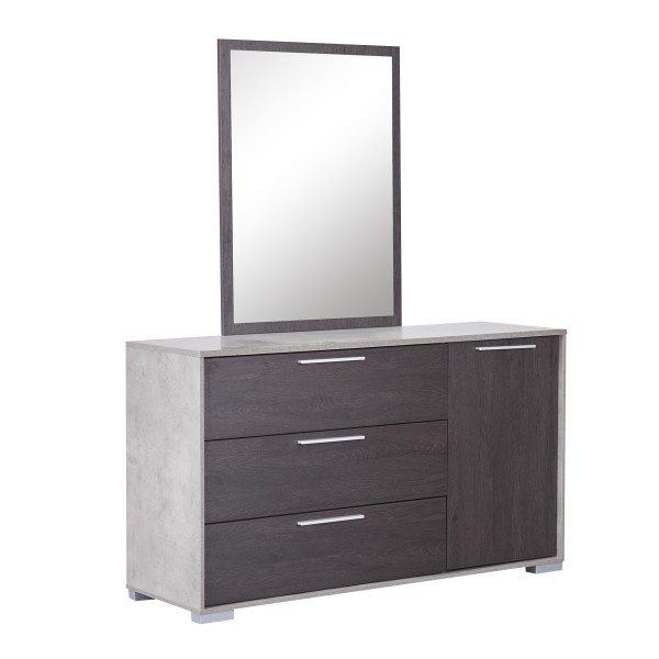 Brady Dresser with Mirror Black Oak/Cement