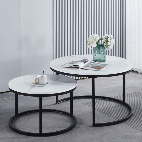 Tasha Set of 2 Coffee Tables White Marble