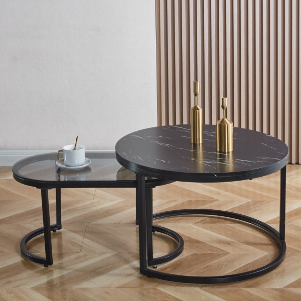 Tasha Coffee Table Set 2Pcs Black
