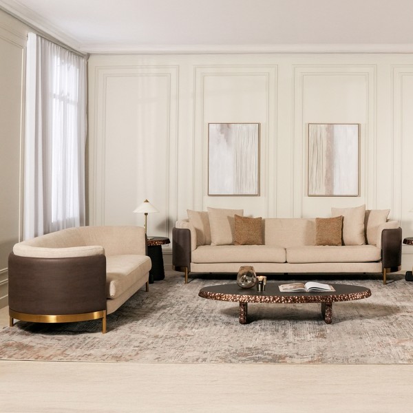 Rossa 4+3+1+1 Seater Sofa Set Beige/Brown/Golden