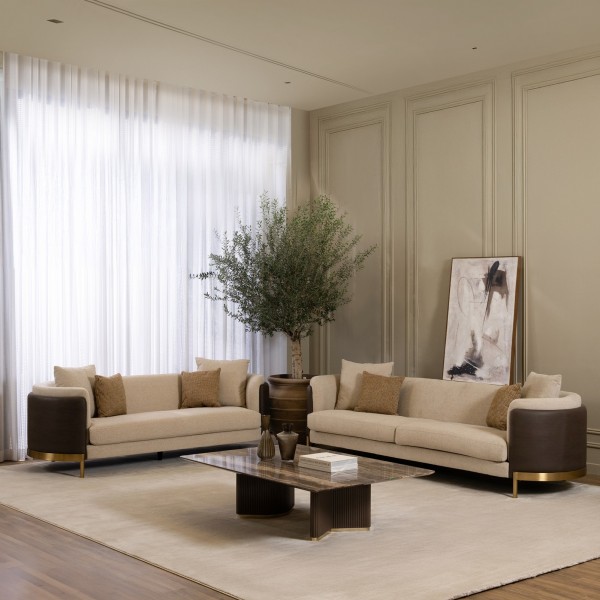 Rossa 4+3+1 Seater Sofa Set Beige/Brown/Gold