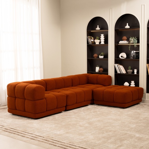 Dallas 3 Seater Sofa with Big Ottoman Orange