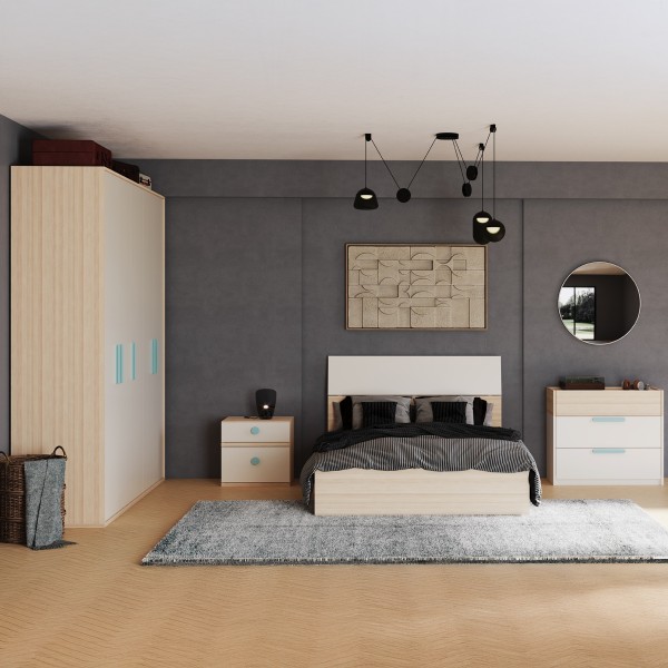 Flexy 140X200 Kids Bedroom Set with Wardrobe + Blue Handles