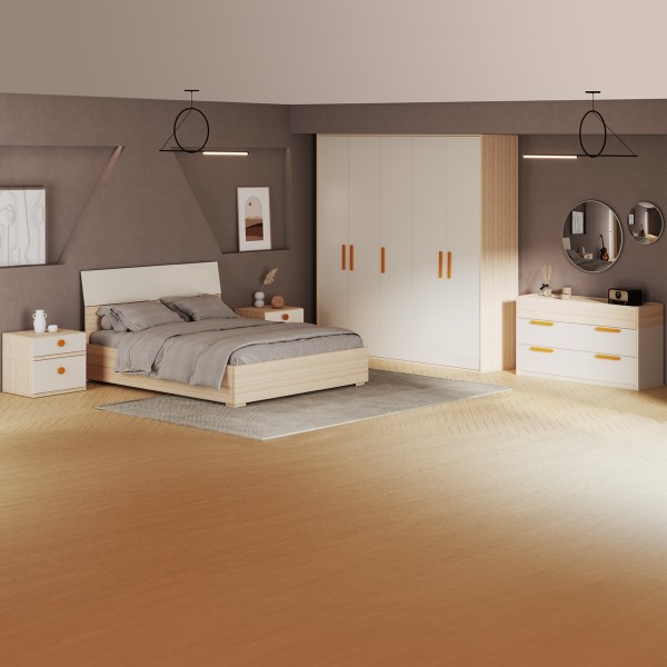 Flexy 160x200 Bedroom Set with Wardrobe + Orange Handles