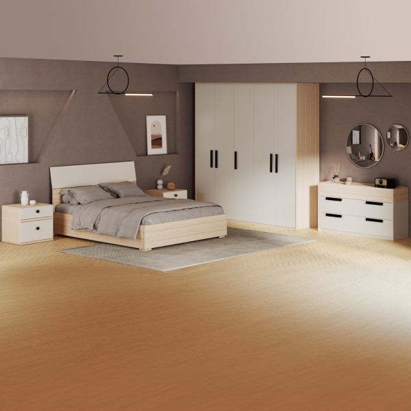Flexy 160x200 Bedroom Set with Wardrobe + Dark Grey Handles