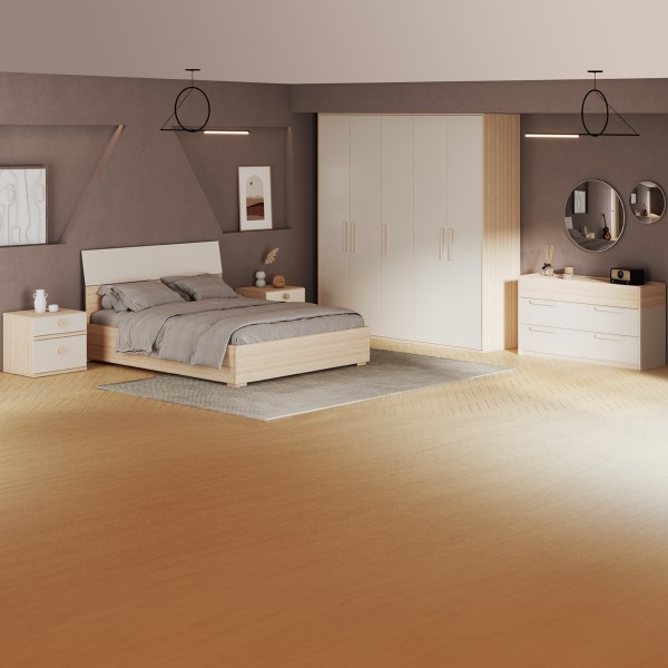 Flexy 160x200 Bedroom Set with Wardrobe + White/Brown Handles