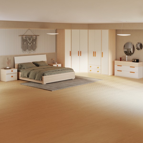 Flexy 180x200 Bedroom Set with Wardrobe + Orange Handles