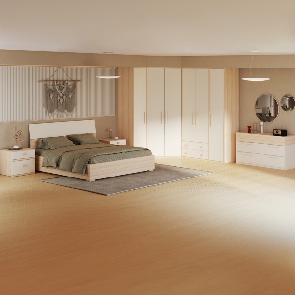 Flexy 180x200 Bedroom Set with Wardrobe + White/Brown Handles