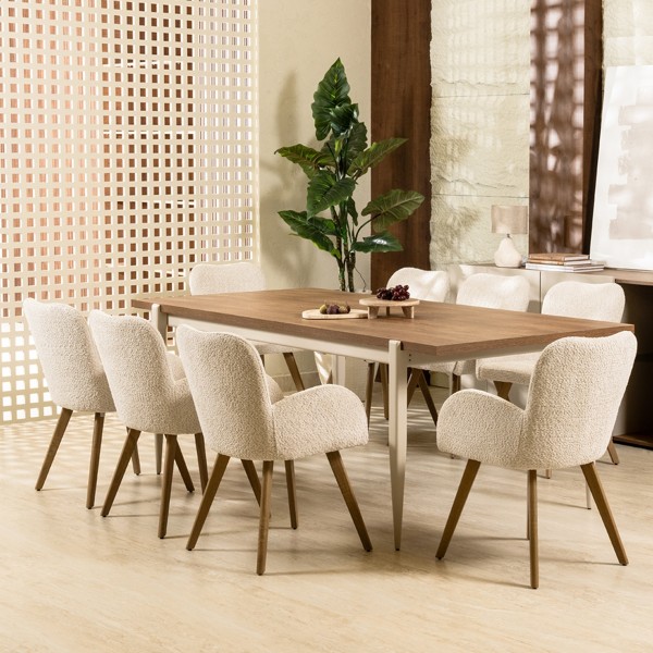Nelly 8+1 Dining Set Cream/Brown