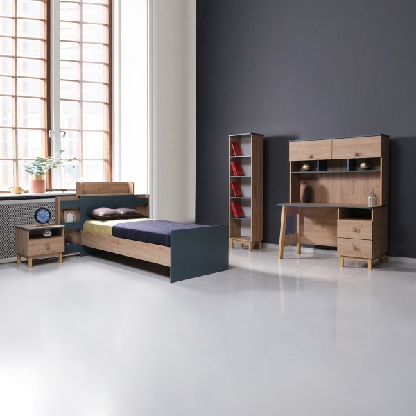 Cedric 90X200 Kids Bedroom Set with Wardrobe + Study Desk + Bookcase