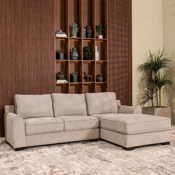 Drew 3 Seater Sofa with Right Chaise Lounge Light Grey