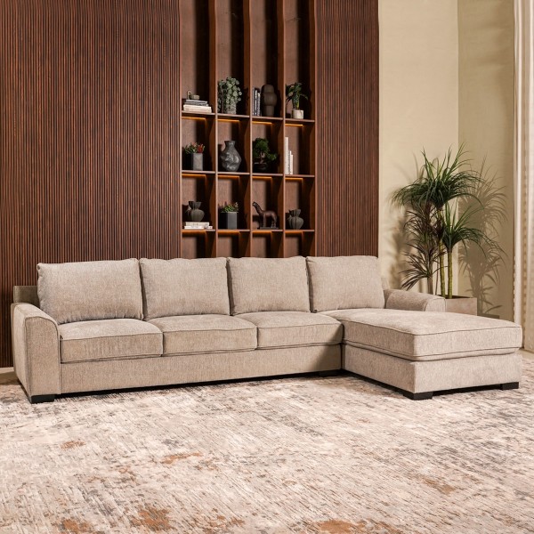 Drew 4 Seater Sofa with Right Chaise Lounge Light Grey