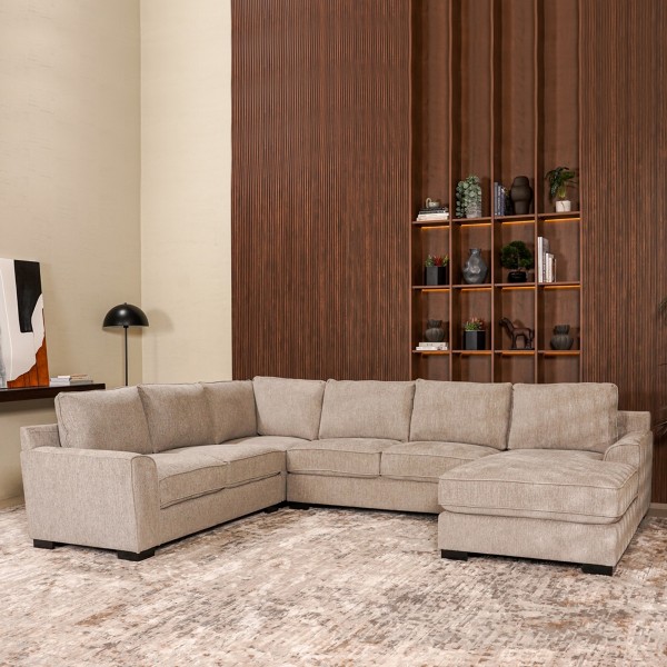 Drew 6 Seater Sofa with Right Chaise Lounge Light Grey
