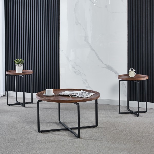 Rayong 1 Coffee Table + 2 End Tables Set Walnut