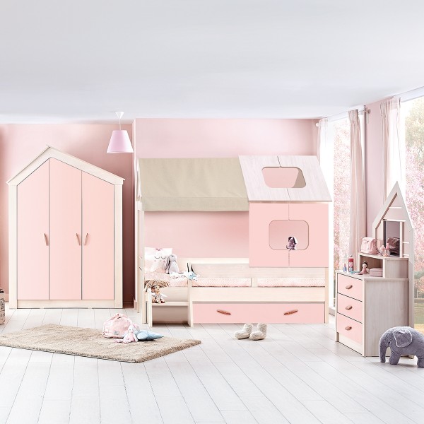 Pink House Eco 90X200 Kids Bedroom Set with Wardrobe