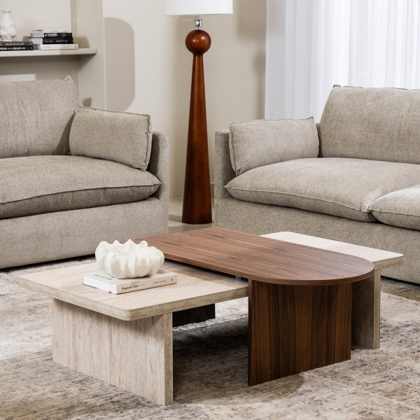 Rimo 2 Coffee Tables Set Light Brown/Walnut