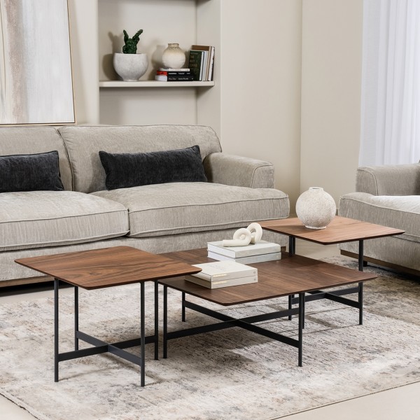 Madra 1 Coffee Table + 2 End Tables Set Walnut