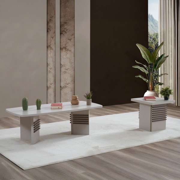 Amani 1 Coffee Table + 2 End Tables Set Cream/Walnut