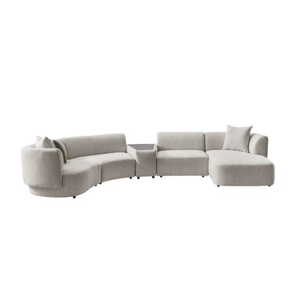 Elissa 4-Seater Right Chaise Lounge With Side Table Beige