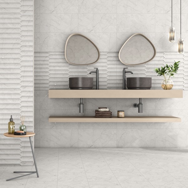Chevron Ceramic Decor Wall Tile Matt Grey 30X60 cm
