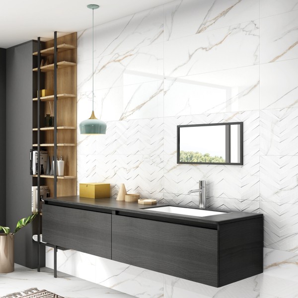 Statuario Ceramic Decor Wall Tile Glossy White 30X90 cm