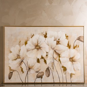 لوحة  مطبوعة زهرة الفاوانيا بإطار فاتح 100x140 سم