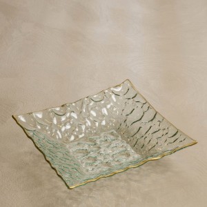 طبق ديكور زجاجي كراكل ذهبي 26×26×5.5 سم