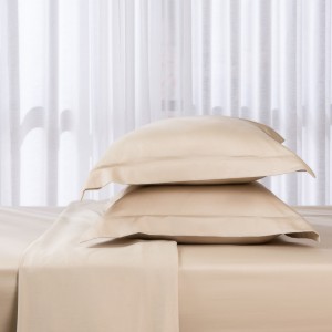 طقم 1 شرشف سرير مشدود قطني بعدد خيوط 250 مع 2 غطاء مخدة بيج 120×200 سم
