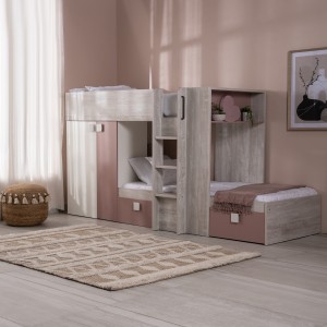 سرير بطابقين للأطفال آسبن 90×200 بلوط / أبيض / وردي