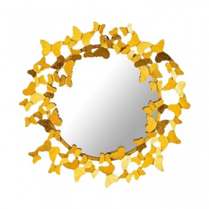 مرآة حائط دائرية فراشة ذهبية