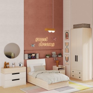 طقم غرفة نوم للأطفال فليكسي 90×200 مع خزانة ملابس ومقابض رمادية داكنة