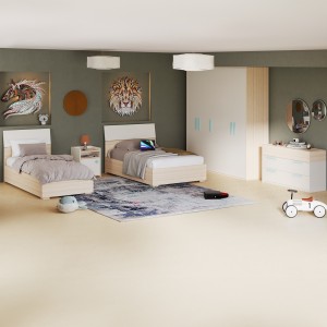 طقم غرفة نوم للأطفال فليكسي 90×200/120×200 مع خزانة ملابس + مقابض زرقاء