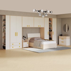 طقم غرفة نوم للأطفال فليكسي 120×200 + خزانة علوية قطعتين + مقابض صفراء