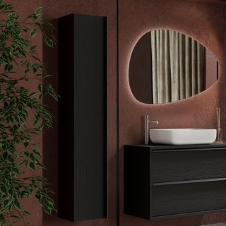 خزانة حمّام خشبية ستيل سوداء رمادية 34 × 159 × 7 سم