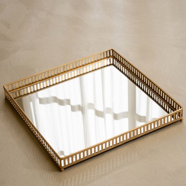 صينية تيراس زجاجية ذهبية 35×35×4 سم