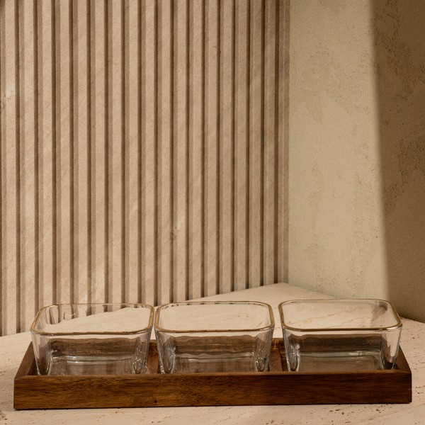 وعاء تقديم بثلاث أقسام من خشب الأكاسيا بني