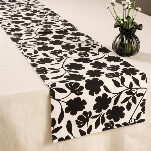 مفرش طاولة كلوفر أبيض/أسود 33 × 150 سم