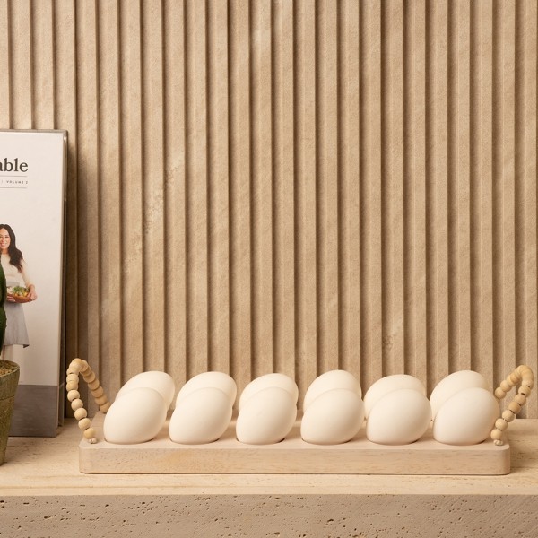 حامل بيض خشبي روبي أبيض 35×12×2 سم