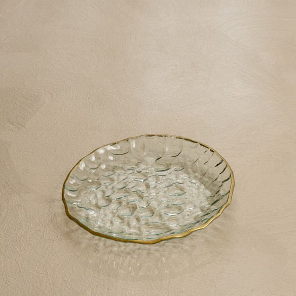 طبق ديكور زجاجي كراكل ذهبي 19×2.2 سم