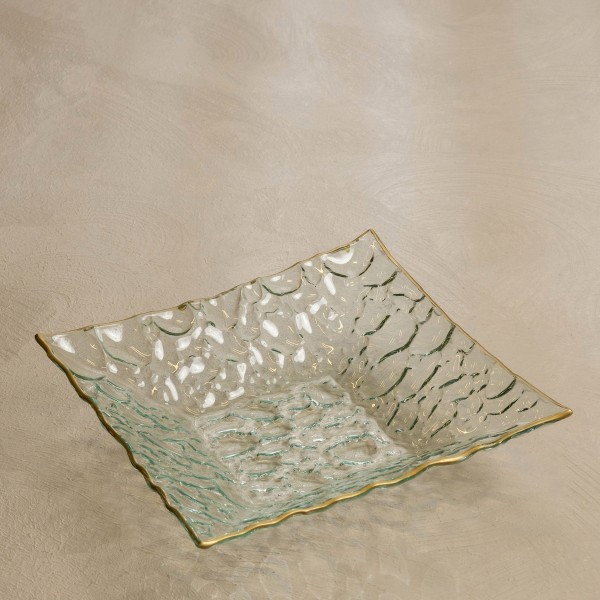 طبق ديكور زجاجي كراكل ذهبي 26×26×5.5 سم